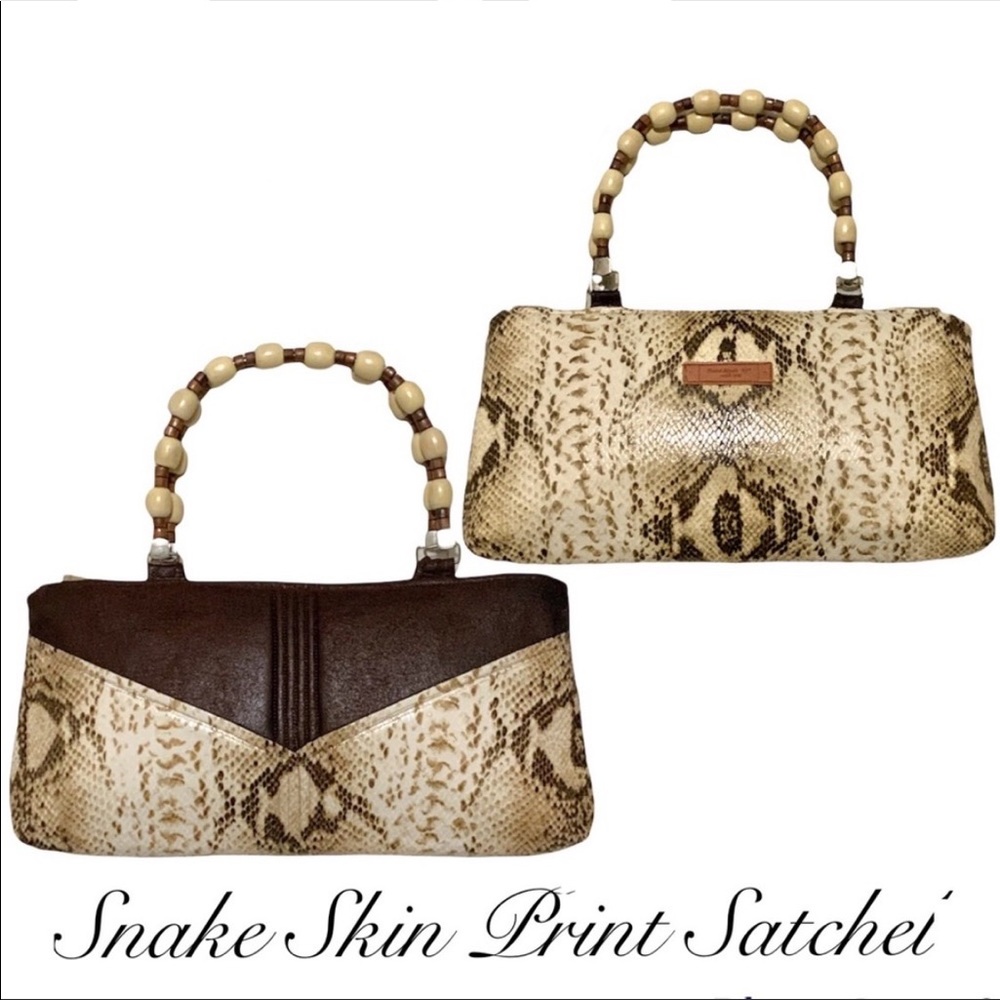 HAND CRAFTED ⭐️HP! OOAK Snake Skin Print Faux Leather Satchel with Bead Handles